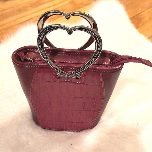 Brighton Vintage Corazon Mini Red Leather Heart Handbag - Heart Silver Handles - Picture 1 of 5